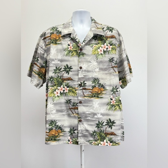 BLUE HAWAII Gray Tropical Print short sleeve button down shirt size XXL. - Picture 2 of 11